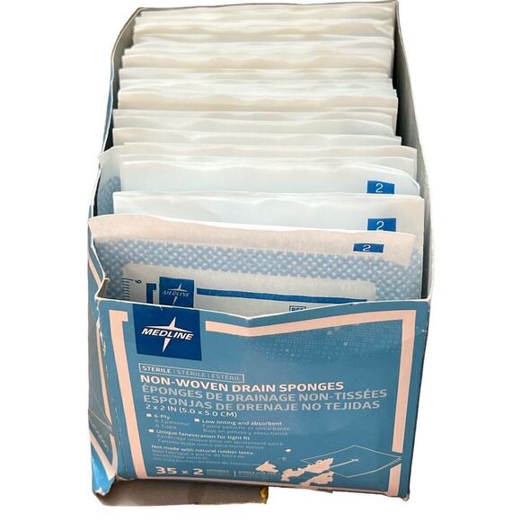 Medline Caring Non-Woven Drain Sponges Sterile 2x2 in Box of 31 x 2 Sponges - Picture 4 of 5